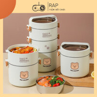 Hộp Đựng Cơm Canh Giữ Nhiệt Cao Cấp Hình Gấu Cute, Chất Liệu Inox 304 An Toàn Cho Sức Khỏe - RÁP