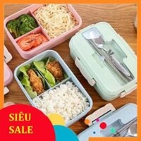 Hộp Đựng Cơm, Cặp Lồng Đựng Cơm 3 Ngăn Lúa Mạch Tặng Kèm Bộ Đũa Thìa Inox