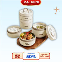 Hộp đựng cơm giữ nhiệt 3 tầng Lucky kèm túi, Hộp cơm văn phòng cách nhiệt  VATRENI