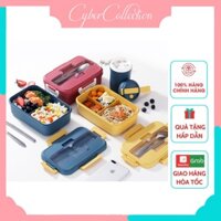 Hộp Đựng Cơm Giữ Nhiệt Ăn Trưa Văn Phòng Chia 3 Ngăn Bento Cute Cà Mèn Tặng Thìa Đũa Khay Sử Dụng Lò Vi Sóng