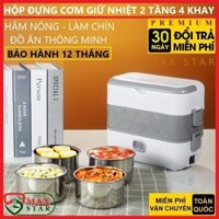 Hộp đựng cơm giữ nhiệt cắm điện inox 2 tầng 4 ngăn Cặp lồng giữ nhiệt cắm điện chính hãng ✅