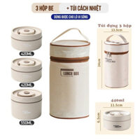 Hộp đựng cơm giữ nhiệt, hộp cơm Inox 3 tầng cao cấp kèm túi đựng