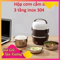 Hộp Đựng Cơm Hâm Nóng Cắm Điện 3 Tầng, Cặp Lồng Giữ Nhiệt Văn Phòng, Hâm Nóng Nhanh Thức Ăn Lõi Inox 304 Cao Cấp {khosig