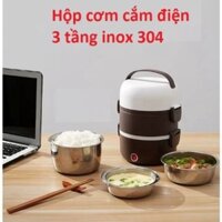 Hộp đựng cơm hâm nóng cắm điện 3 tầng, cặp lồng cơm văn phòng giữ nhiệt, hâm nóng nhanh thức ăn lõi inox cao cấp