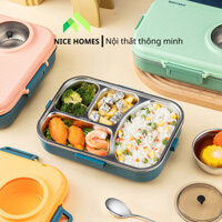 Hộp đựng cơm inox 304 cao cấp TẶNG TÚI ĐỰNG 4 ngăn kích thước 27x20x9cm hộp cơm văn phòng, đựng đồ ăn đi dã ngoại PR167