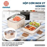 Hộp đựng cơm inox giữ nhiệt văn phòng HOKORI Việt Nhật 6566, Hộp cơm giữ nhiệt 2 tầng có quai xách