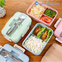 Hộp đựng cơm nhựa lúa mạch 3 ngăn tiện lợi hộp cơm văn phòng picnic tặng kèm đũa muỗng Scd3850