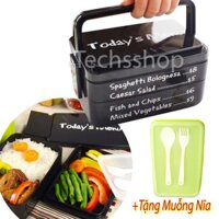 Hộp đựng cơm văn phòng 2 tầng phong cách Nhật Bản - Cà mên 2 tầng có muỗng nĩa - Khay đựng cơm an toàn vệ sinh