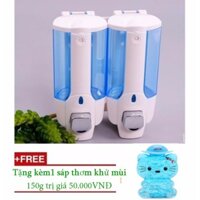 Hộp đựng dầu gội nước rửa tay treo tường nhấn hai bình cao cấp tặng sáp khử mùi 150g (Hương Chaning) TH832