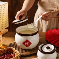 Hộp Đựng Dầu Mỡ Heo Gốm Sứ Chữ Phúc Kiểu Trung Quốc, Hộp Đựng Dầu Ớt Chuyên Dùng Cho Hạt Cay, Lọ Đựng Gia Vị Có Nắp Nhà