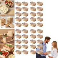 Hộp đựng đồ ăn màu nâu có nắp đậy, Hộp đựng đồ ăn đông dùng một lần với lò vi sóng và sử dụng tủ đông, Hộp đựng đồ ăn bằng giấy Kraft hình chữ nhật