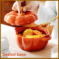 Hộp đựng đồ ăn nhẹ hình quả bí ngô Popubear Bát nấu ăn đế kín Bát súp bí ngô bằng gốm có thể xếp chồng lên nhau với tay cầm đôi Hoàn hảo để phục vụ nướng bánh và quà tặng Halloween Bóng