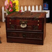 Hộp Đựng Đồ Bằng Gỗ Cổ Có Khóa Gương Retro Hộp Bảo Quản Chảy Lắc Hộp Trang Sức Hộp Gỗ Quà Tặng Đám Cưới