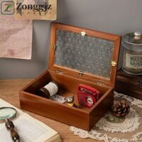 Hộp đựng đồ bằng gỗ ZONGGJZ, Tủ đựng đồ bằng gỗ nguyên khối trang trí cổ điển, Vỏ lật trang trí nội thất có nắp thủy tinh Hộp đựng đồ trang sức hoa Crabapple
