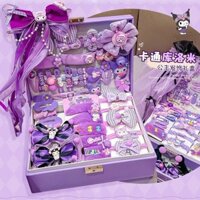 Hộp đựng đồ cho bé gái, dây buộc tóc quà sinh nhật, kẹp tóc, bộ đồ Kuromi, hộp quà nơ, phụ kiện tóc công chúa nhỏ