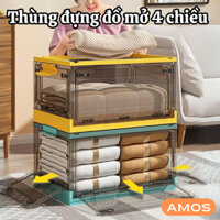 Hộp đựng đồ lớn nhựa trong suốt có nắp, bánh xe cao cấp, Thùng nhựa đa năng đựng đồ chơi, quần áo gấp gọn mở 4 chiều