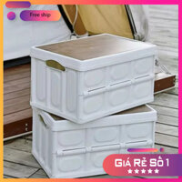 Hộp Đựng Đồ Picnic Mặt Vân Gỗ Gấp Gọn, Hộp Nhựa Đựng Đồ Cắm Trại Có Thể Gấp Gọn Tiện Lợi