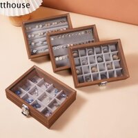 Hộp đựng đồ trang sức bằng gỗ TTHOUSE, Hộp đựng đồ trang sức đơn giản bằng nhung, Hộp đựng nhẫn dung tích lớn Nắp thủy tinh Hộp đựng đồ trang sức Khay trưng bày quà tặng nữ