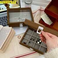 Hộp đựng đồ trang sức bằng gỗ NOVASPARK, Nắp thủy tinh Hộp đựng đồ trang sức dung tích lớn, Bông tai thời trang Hộp đựng trang sức vuông Hộp đựng bông tai Quà tặng nữ
