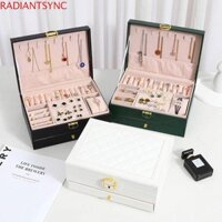 Hộp đựng đồ trang sức hai lớp RADIANTSYNC, Hộp đựng bằng da loại lật, Hộp đựng mỹ phẩm có thể khóa di động đa chức năng tại nhà