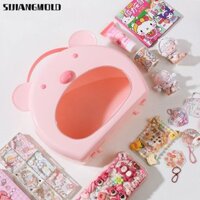 Hộp đựng đồ trang sức SIJIANGMOLD, Hộp đựng kẹp tóc hình gấu hoạt hình trong suốt, Hộp đựng đồ chơi cầm tay chống bụi bền đáng yêu, Hộp sắp xếp đồ chơi Phụ kiện tóc cho bé gái