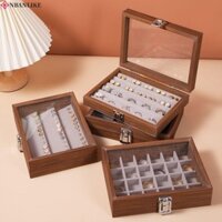 Hộp đựng đồ trang sức NBANLIKE, Hộp đựng đồ trang sức bằng gỗ dung tích lớn bằng nhung, Hộp đựng nhẫn Hộp lưu trữ đơn giản Nắp thủy tinh Nhẫn trưng bày Đồ trang sức lưu trữ