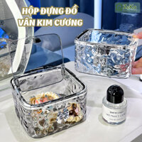 Hộp đựng đồ trong suốt vân kim cương ZEKA có nắp bấm, hộp đựng kẹp tóc khuyên tai, đựng đồ đa năng.