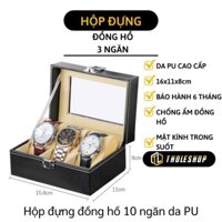 Hộp đựng đồng hồ 3 ngăn da PU có kính trong suốt - Hộp bảo quản đồng hồ cao cấp mặt kính chống ẩm cho đồng hồ