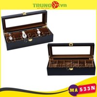 Hộp Đựng Đồng Hồ 6 Ngăn Vỏ Gỗ Sơn Mài Lót Nhung - Mã 533N