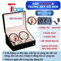 Hộp đựng Đồng hồ cơ 10 chiếc Hộp xoay Đồng hồ cơ 4 xoay 6 tĩnh bằng gỗ màu đen pinano sang trọng