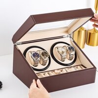 Hộp đựng đồng hồ cơ xoay tự động Tbox Hộp 4 xoay 6 trưng bày cho đồng hồ cơ bọc da nâu sang trọng W103C
