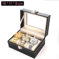 Hộp đựng đồng hồ vỏ da cao cấp có khoá thiết kế tinh tế nhỏ gọn - Đen 3 Ngăn