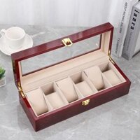Hộp đựng đồng hồ vỏ da cao cấp có khoá thiết kế tinh tế nhỏ gọn - 6 Ngăn Gỗ Sơn Mài