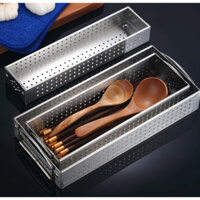 Hộp đựng đũa khay đựng đũa muỗng có lổ thoát nước inox 304 có quai cầm tiện lợi dùng sắp xếp đồ nhà bếp