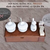 Hộp đựng đũa muỗng nhà hàng quán ăn có ngăn để hủ gia vị, tăm, khăn giấy. hộp đựng đũa thìa có nắp đậy bằng gỗ Nhatvywood NV5321