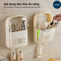 Hộp đựng đũa muỗng treo tường thoáng khí ngăn ẩm mốc, Ống đựng đũa có nắp đậy tích hợp móc treo