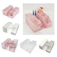 Hộp Đựng Dụng Cụ Trang Điểm [Kesoto] Họa Tiết Cẩm Thạch Hồng