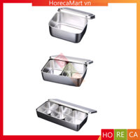 Hộp đựng gia vị 1/2/3 ngăn bằng inox có nắp - khay inox đựng thực phẩm, gia vị