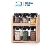 Hộp đựng gia vị Lock&Lock Modular 6 chiếc180ml*3+250ml*3 giá gỗ – Màu nâu – HTE571S6