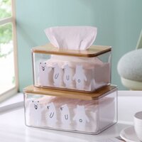 Hộp đựng giấy ăn hình 4 chú gấu trong suốt nắp gỗ nhỏ gọn, dễ thương