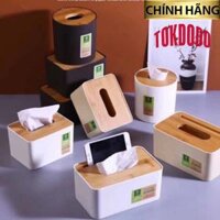 Hộp Đựng Giấy Ăn Mặt Gỗ Tre ,Loại Chữ Nhật To Có Khe Gài Điện Thoại Hàng Chính Hãng - hộp vuông