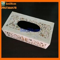 Hộp đựng giấy ăn sơn mài khảm trai cao cấp sản xuất tại Việt Nam mầu trắng