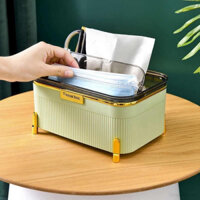 Hộp Đựng Giấy Ăn Tissue Box Mạ Viền Vàng Hình Chữ Nhật Sang Trọng Để Bàn Cao Cấp Có Ngăn Để Điện Thoại Bút Kéo