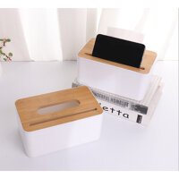 Hộp đựng giấy ăn trắng nắp gỗ cao cấp đa năng - 2 chiếc