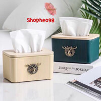 Hộp đựng giấy ăn trang trí đầu hươu (Nắp gài) phong cách Anh Quốc cao cấp Màu xanh và màu trắng