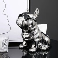 Hộp đựng giấy ăn tượng chó gốm sứ mạ bạc hiện đại trang trí phòng khách sang trọng - AM Decor