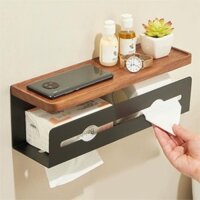 Hộp đựng giấy bằng gỗ nguyên khối, giá lưu trữ không cần khoan cho phòng tắm, kiểu dáng gỗ