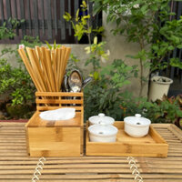 Hộp đựng giấy đũa muỗng bằng gỗ tre
