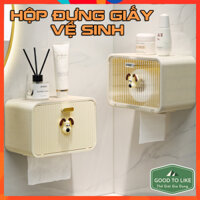 Hộp Đựng Giấy Vệ Sinh Hình Cún Cưng Thiết Kế Dán Tường Có Nắp Che Chống Thấm Nước,Hộp Giấy Vệ Sinh Đa Năng Có Khay Để Đồ