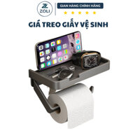 Hộp đựng giấy vệ sinh nhà tắm ZOLI, giá treo giấy vệ sinh có kệ, chất liệu nhôm hàng không, lắp đặt không cần khoan